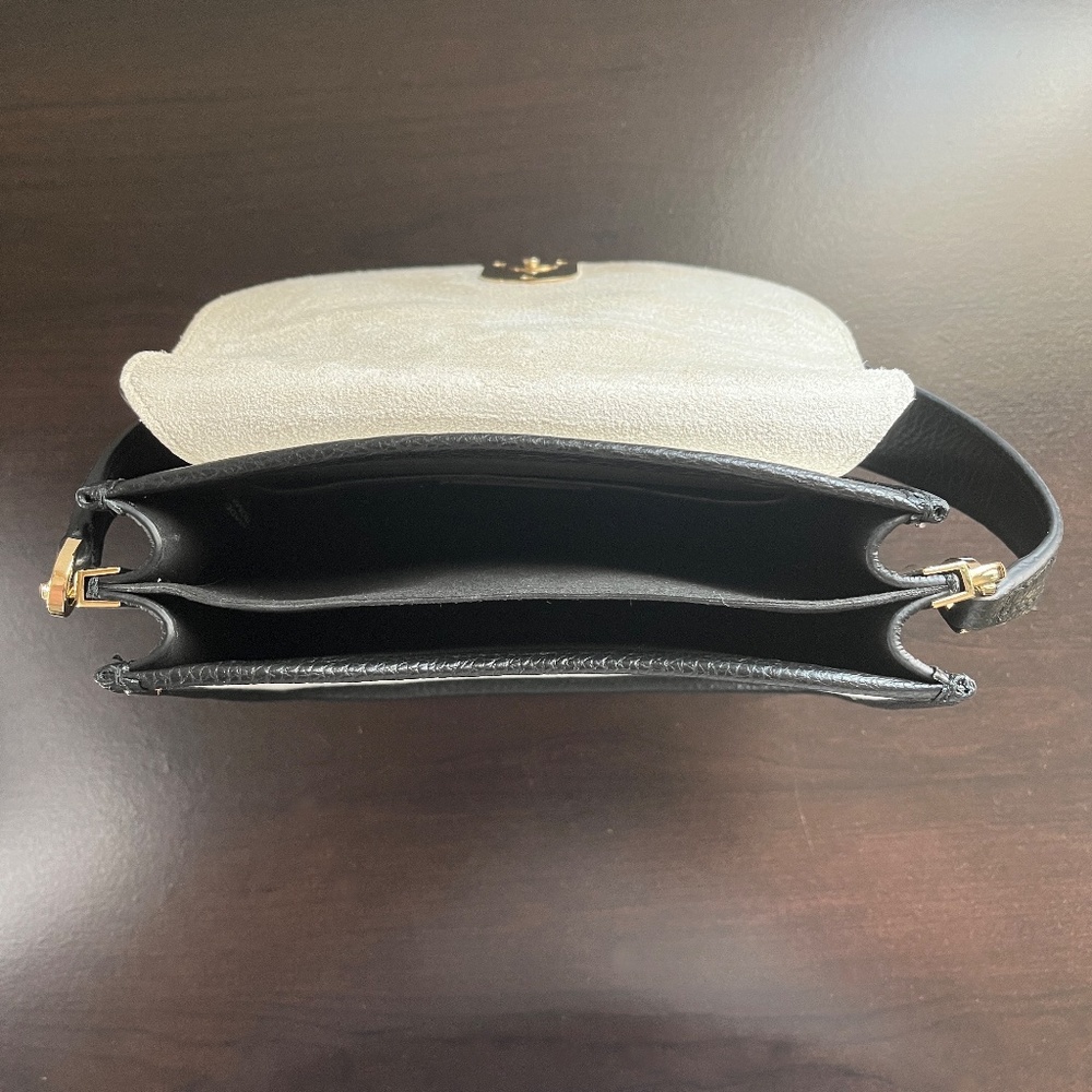 Black and White Crossbody Shoulder Bag with Gold Accent - Picture 2 of 11